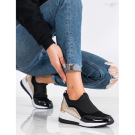 Goodin Zapatillas de cuero con cuña negro dorado 3
