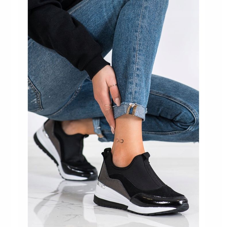 Goodin Zapatillas de cuero con cuña negro 2