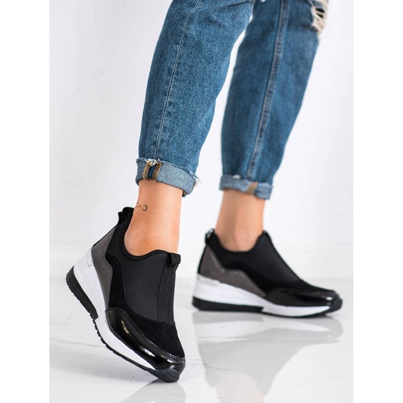 Goodin Zapatillas de cuero con cuña negro 1