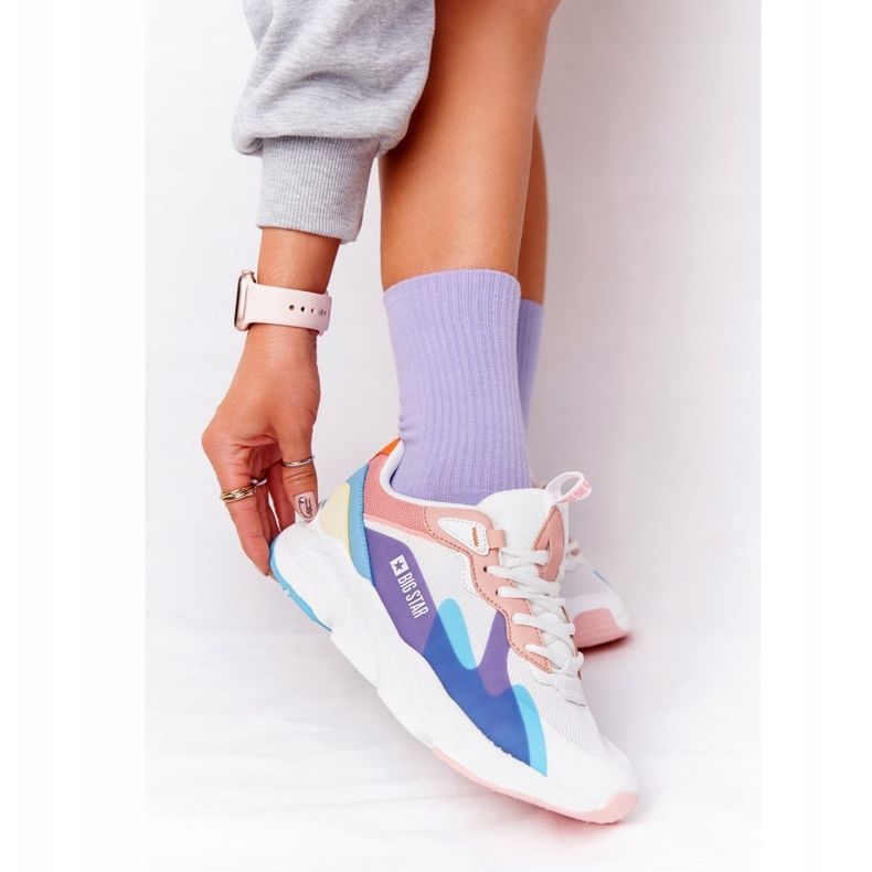 Zapatos Deportivos de Mujer Memory Foam Big Star HH274809 Blanco-Rosa púrpura azul 1