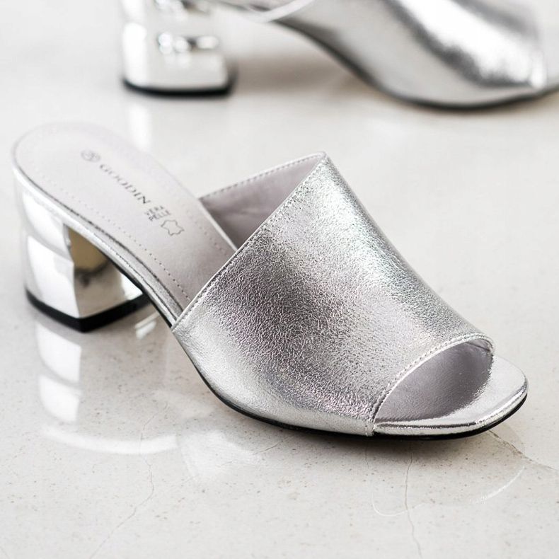 Goodin Pantuflas Con Tacón Decorativo plata 1 Goodin Pantuflas Con Tacón Decorativo plata 1