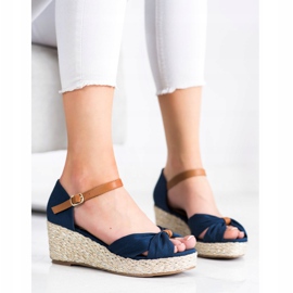 Goodin Sandalias de cuña textil azul marino 2