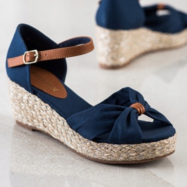 Goodin Sandalias de cuña textil azul marino 4