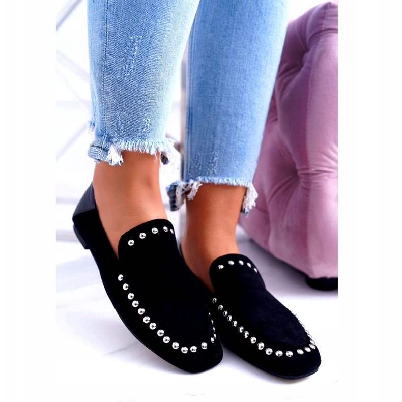 Bailarinas negras de Lu Boo para mujer con diamantes de imitación Planta negro plata 1 Bailarinas negras de Lu Boo para mujer con diamantes de imitación Planta negro plata 1