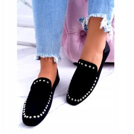 Bailarinas negras de Lu Boo para mujer con diamantes de imitación Planta negro plata 2