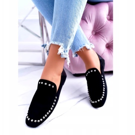 Bailarinas negras de Lu Boo para mujer con diamantes de imitación Planta negro plata 3