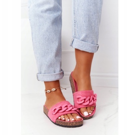 MSMG Pantuflas de ante rosa Makayla en la suela de corcho rosado 1