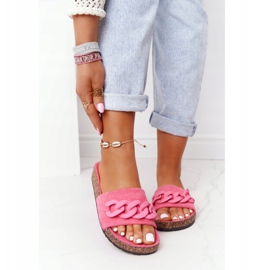 MSMG Pantuflas de ante rosa Makayla en la suela de corcho rosado 2
