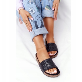 MSMG Pantuflas de Piel Catalina Negra con Suela de Corcho negro 1
