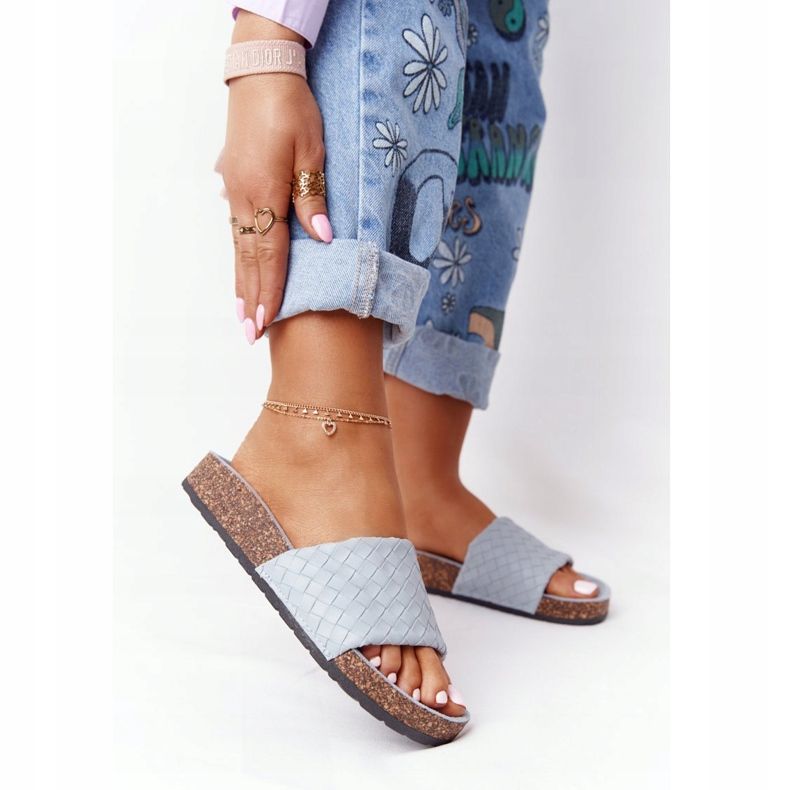 MSMG Pantuflas de Piel Catalina Azul con Suela de Corcho 2