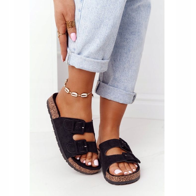 MSMG Pantuflas Jennifer de ante negras con suela de corcho negro 2