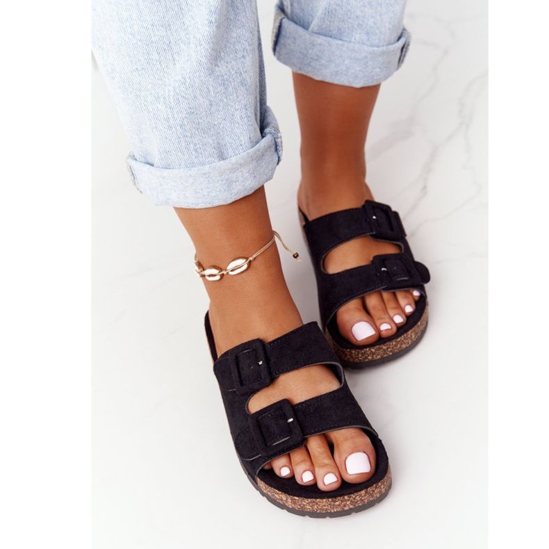 MSMG Pantuflas Jennifer de ante negras con suela de corcho negro 1