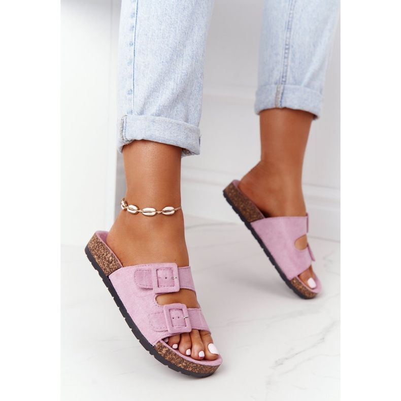 MSMG Zapatillas de ante con suela de corcho Violeta claro Jennifer púrpura 2