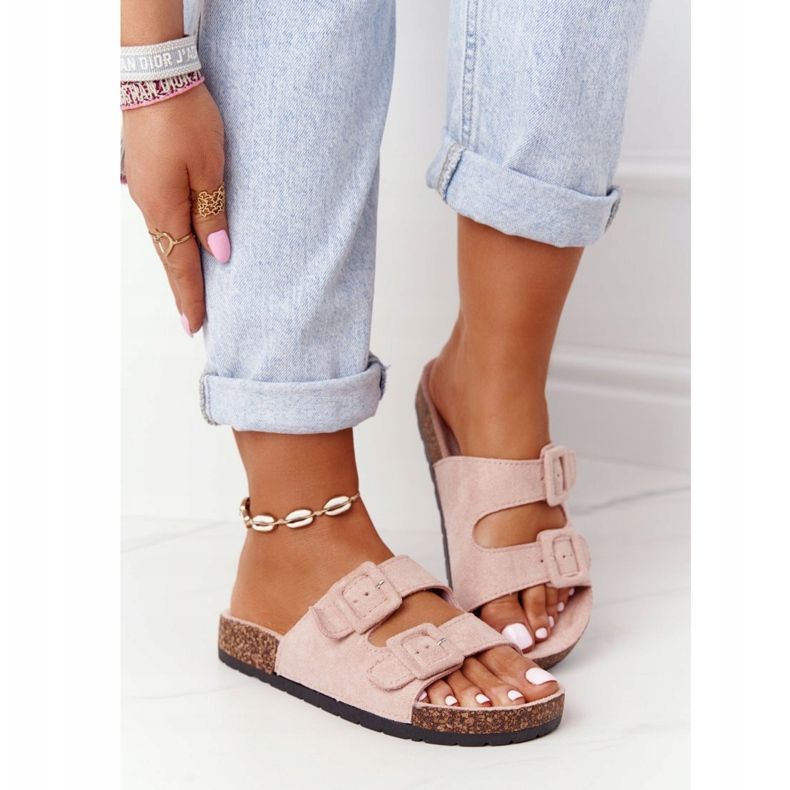 MSMG Pantuflas de ante en la suela de corcho Rosa claro Jennifer rosado 2