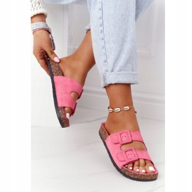 MSMG Pantuflas de ante rosa Jennifer con suela de corcho rosado 4