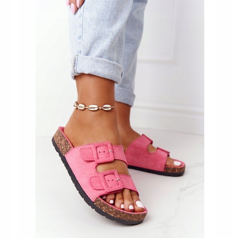 MSMG Pantuflas de ante rosa Jennifer con suela de corcho rosado 1