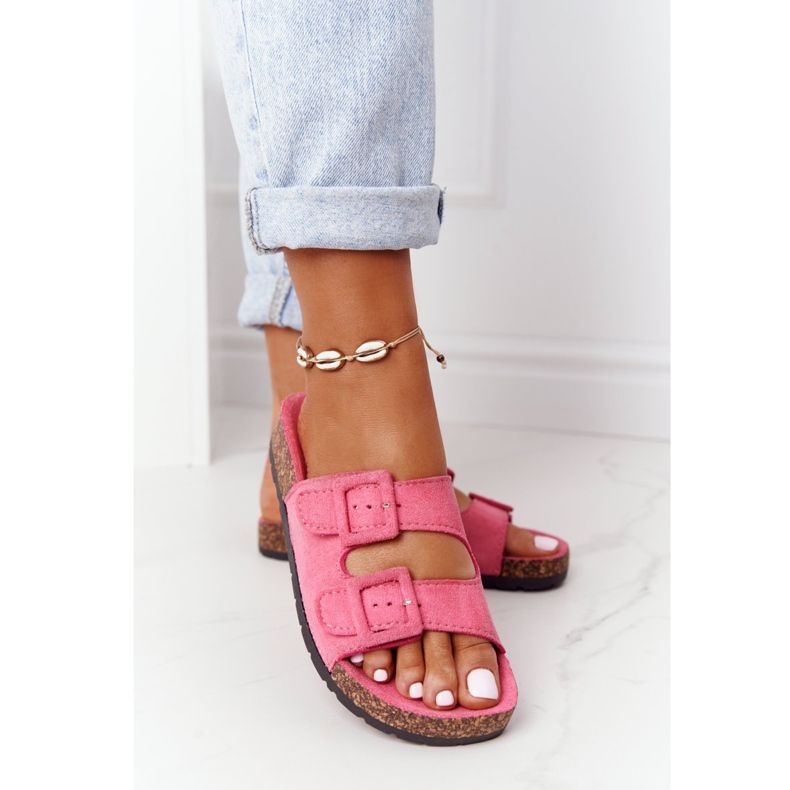 MSMG Pantuflas de ante rosa Jennifer con suela de corcho rosado 2