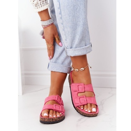 MSMG Pantuflas de ante rosa Jennifer con suela de corcho rosado 6