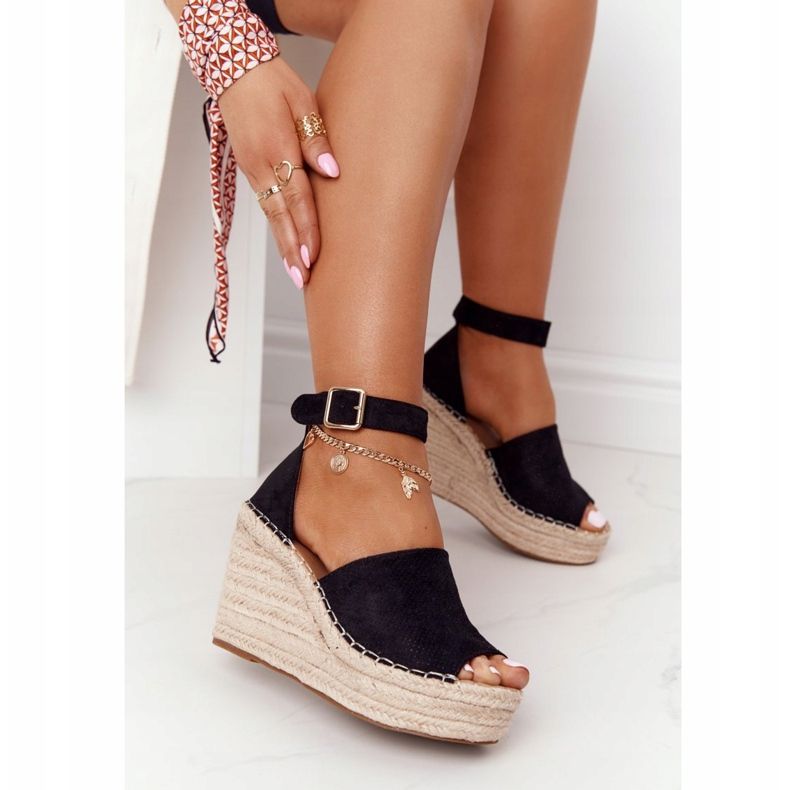 MSMG Sandalias de cuña con trenzas Makenna negras negro 1