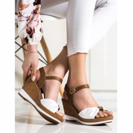 Sandalias de moda en cuña Sergio Leone blanco marrón 4