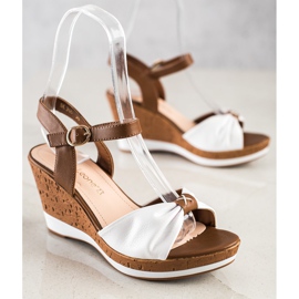 Sandalias de moda en cuña Sergio Leone blanco marrón 3