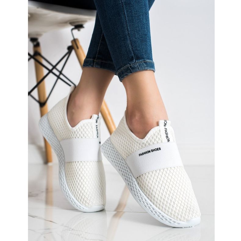 SHELOVET Zapatillas sin cordones con malla blanco 1