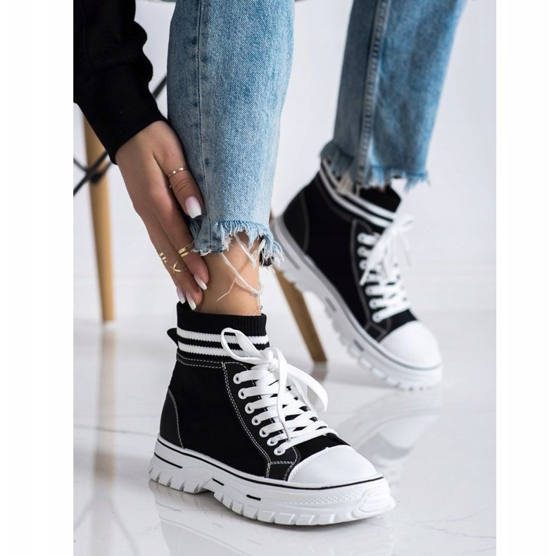 SHELOVET Zapatillas de deporte sin cordones de moda negro 1