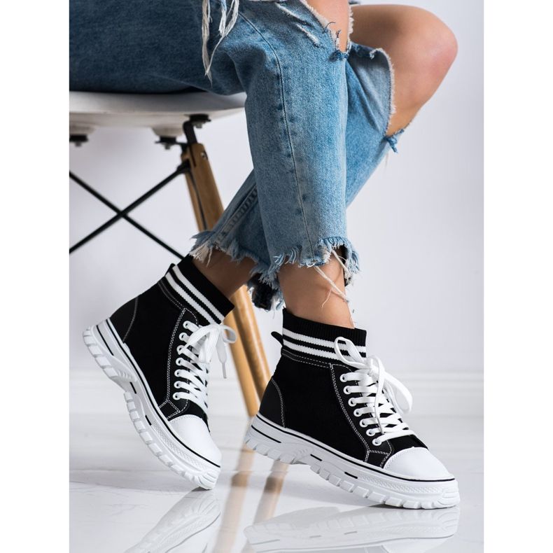 SHELOVET Zapatillas de deporte sin cordones de moda negro 2