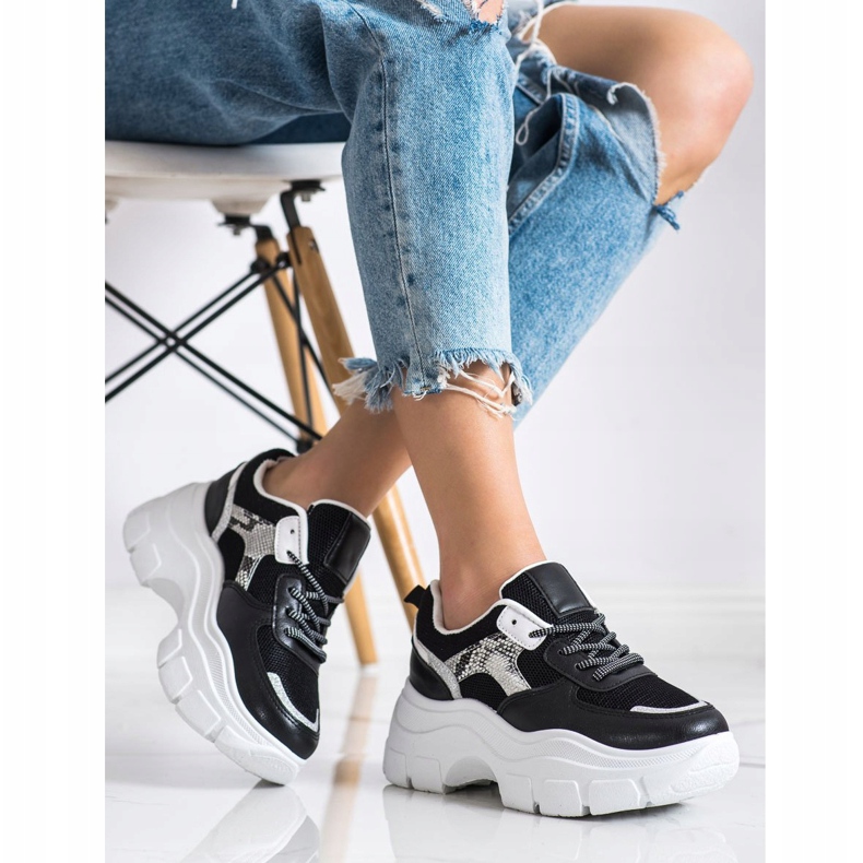 SHELOVET Zapatillas elegantes con purpurina negro 1