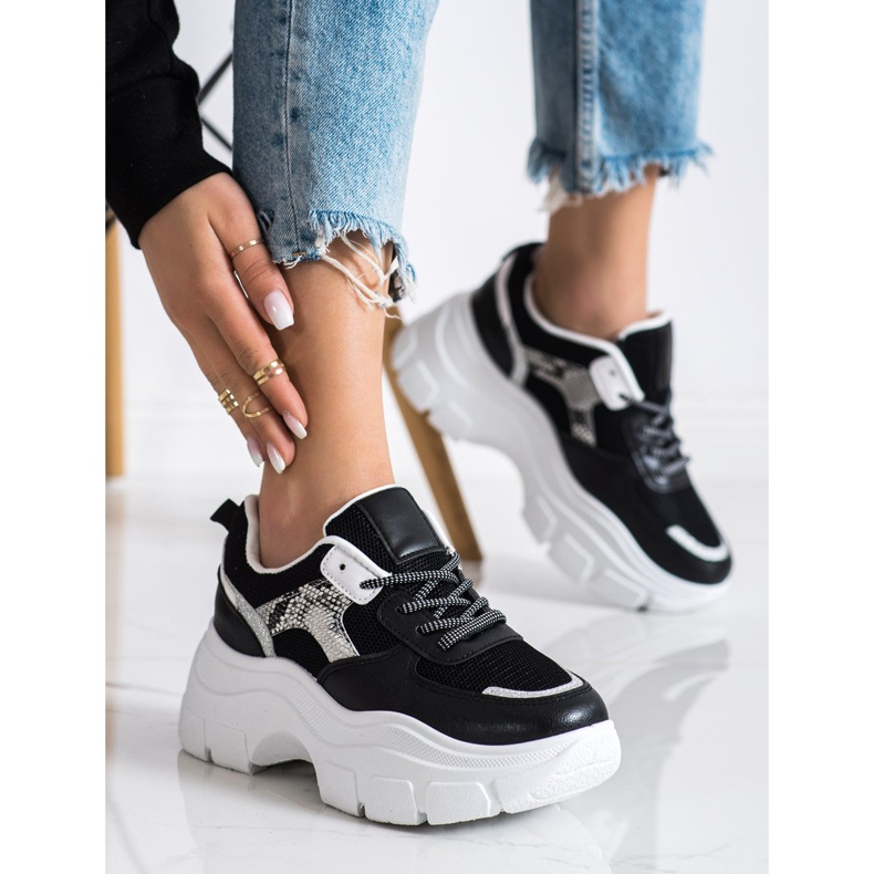 SHELOVET Zapatillas elegantes con purpurina negro 2