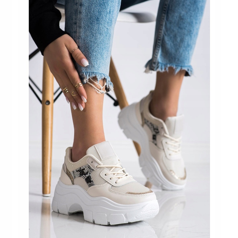 SHELOVET Zapatillas elegantes con purpurina beige 1