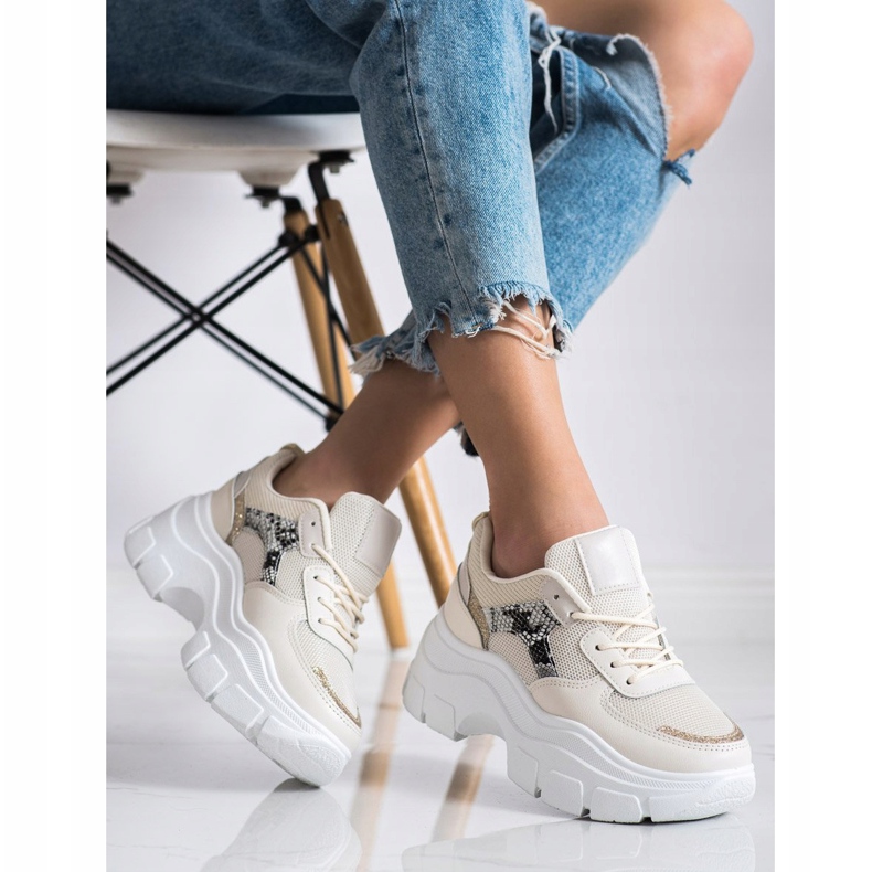 SHELOVET Zapatillas elegantes con purpurina beige 2