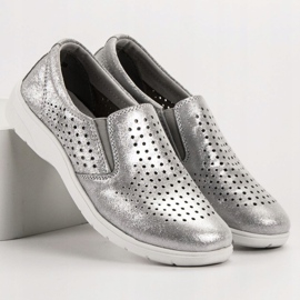 Kylie Zapatos de cuero plateados gris 4