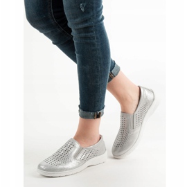Kylie Zapatos de cuero plateados gris 1