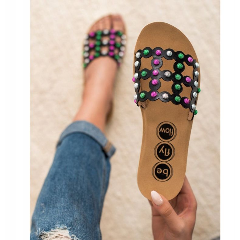 SHELOVET Pantuflas de mujer casual negro multicolor 2