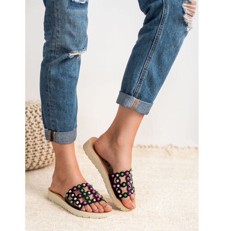 SHELOVET Pantuflas de mujer casual negro multicolor 1