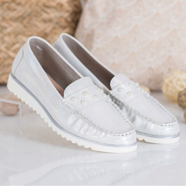 Sergio Leone Mocasines con Perlas gris 4