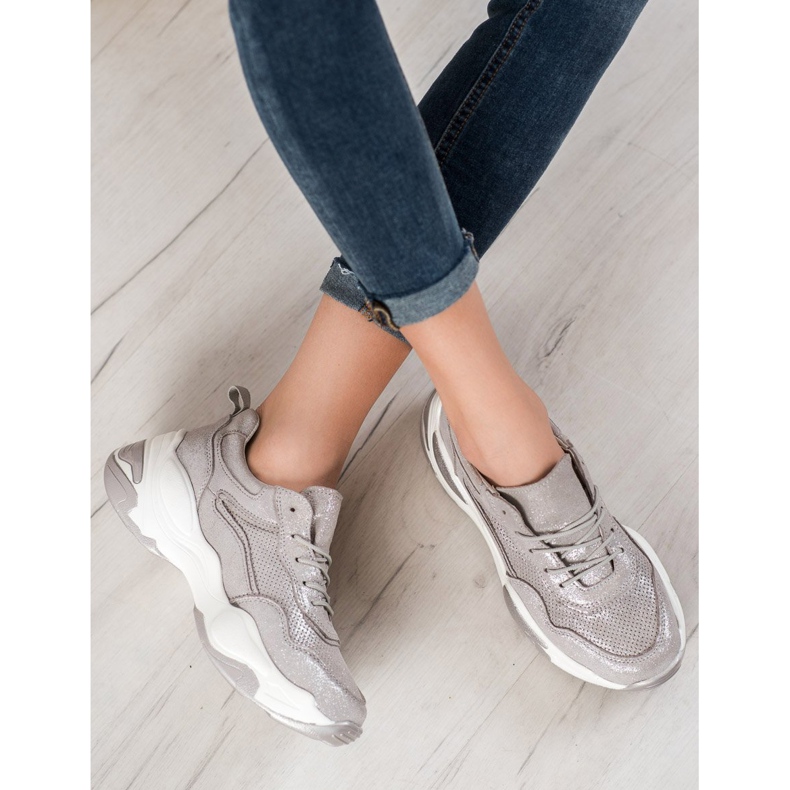 Goodin Zapatillas de cuero plata gris 1