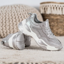Goodin Zapatillas de cuero plata gris 3