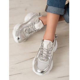 Goodin Zapatillas de cuero plateadas gris 1