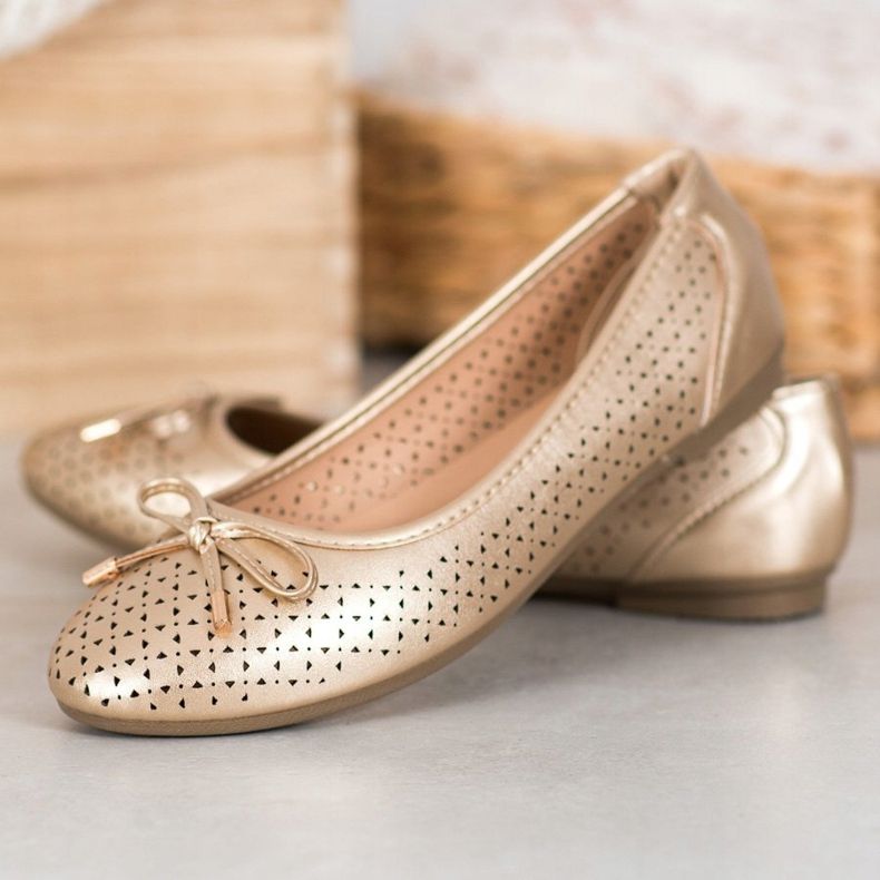 SHELOVET Bailarina Calada Con Piel Ecológica dorado 1