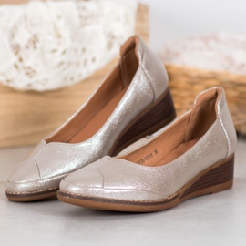 Vinceza Bombas de cuña casuales dorado 1