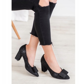 W. Potocki Zapatos de salón con purpurina y lazo negro 1