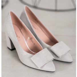 W. Potocki Zapatos de salón con purpurina y lazo gris 2