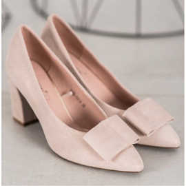W. Potocki Zapatos de salón con purpurina y lazo beige 4