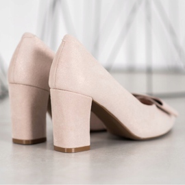 W. Potocki Zapatos de salón con purpurina y lazo beige 3