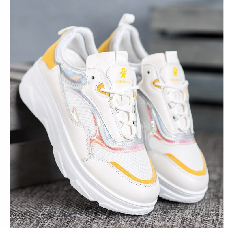 SHELOVET Zapatillas blancas de moda blanco amarillo 1