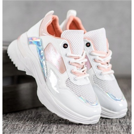 SHELOVET Zapatillas de deporte de cuero ecológico con estilo blanco multicolor 4
