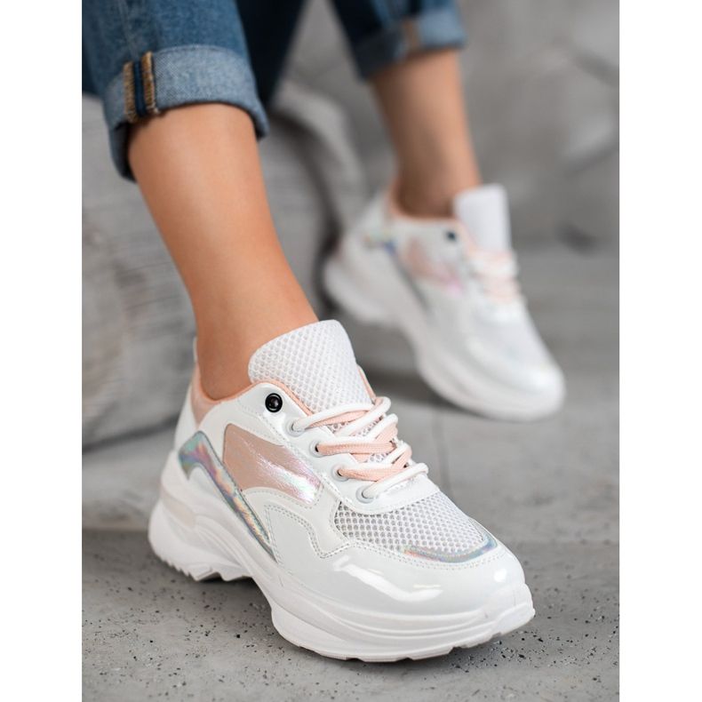 SHELOVET Zapatillas de deporte de cuero ecológico con estilo blanco multicolor 2 SHELOVET Zapatillas de deporte de cuero ecológico con estilo blanco multicolor 2