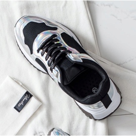 SHELOVET Zapatillas de moda con efecto holo negro plata 5